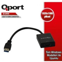 Qport Q-uhd 0.15metre Usb-hdmi çevirici Adaptör Siyah