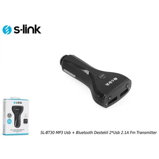 S-link Sl-bt30 Mp3 Usb + Bluetooth Destekli 2*usb 2.1a Fm Transmitter